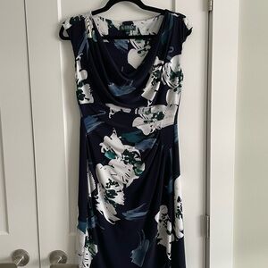Ralph Lauren Navy and White Floral Midi Dress